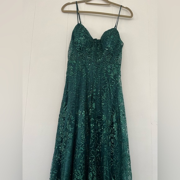 Windsor Lauren Sweetheart A-Line Glitter Green Sequin Dress Size 9 - Picture 4 of 16